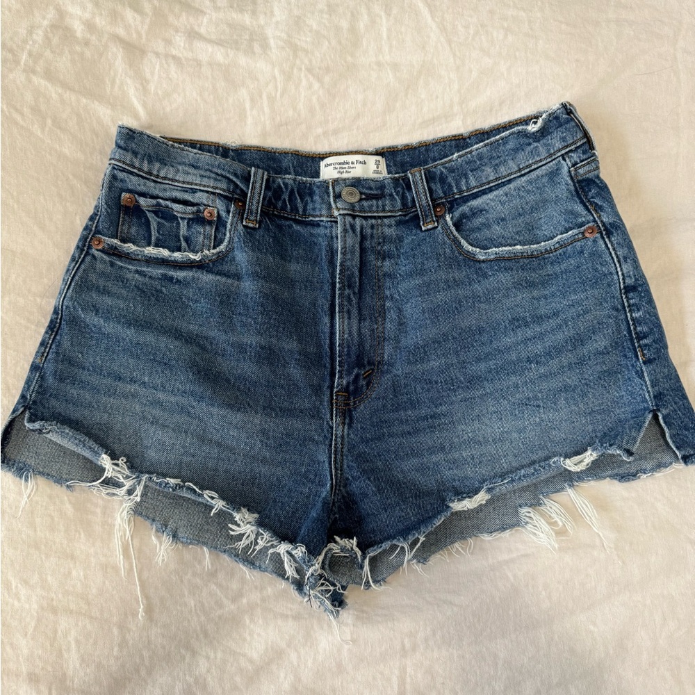 Abercrombie & Fitch Dark Blue High Rise Mom Jean Shorts